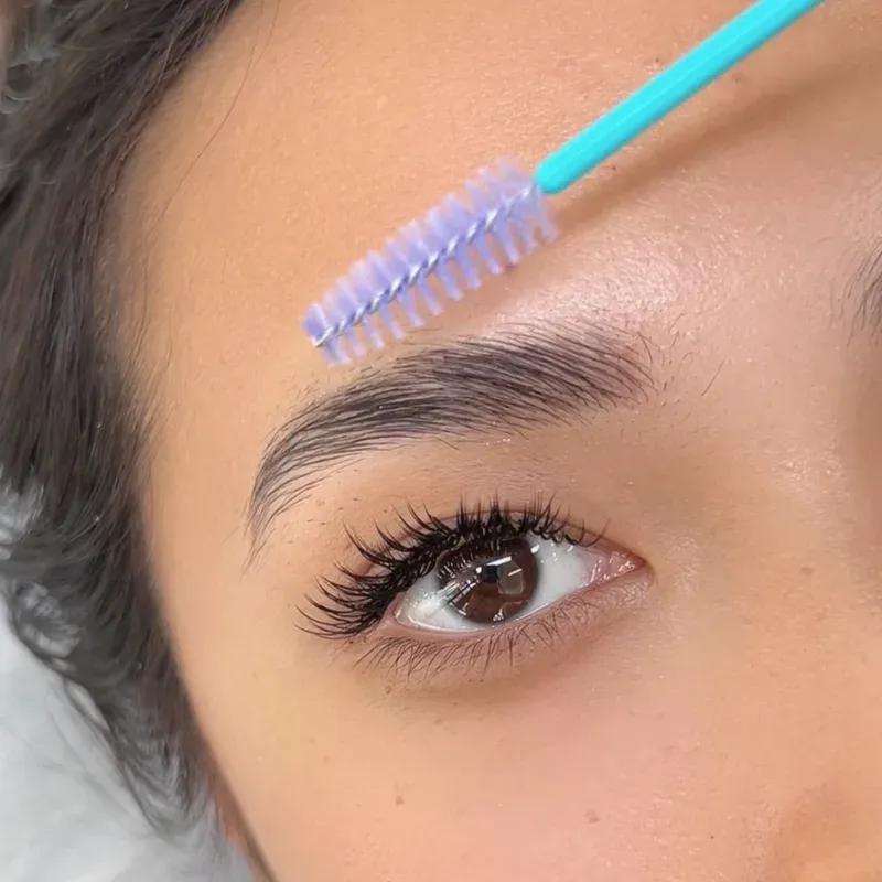 Brow being brushed upward after brow lamination