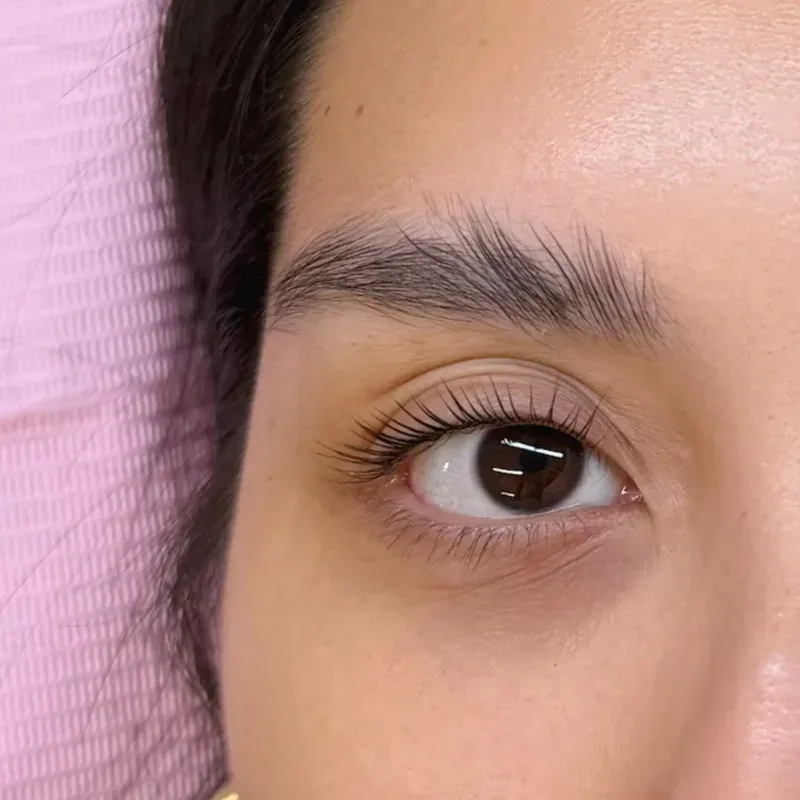 Close-up of natural lashes after a Korean lash lift