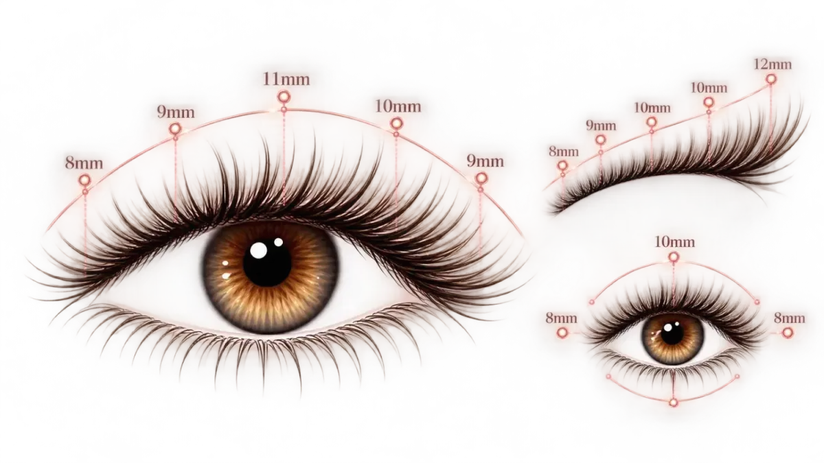 Lash map diagram showing how lash lengths in millimeters vary across the lash line